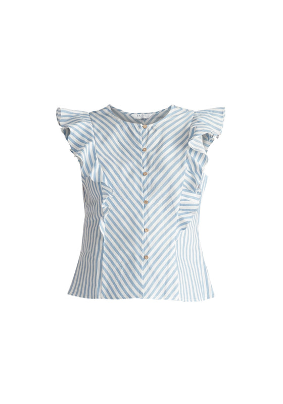 Striped Frilled Cotton Blouse