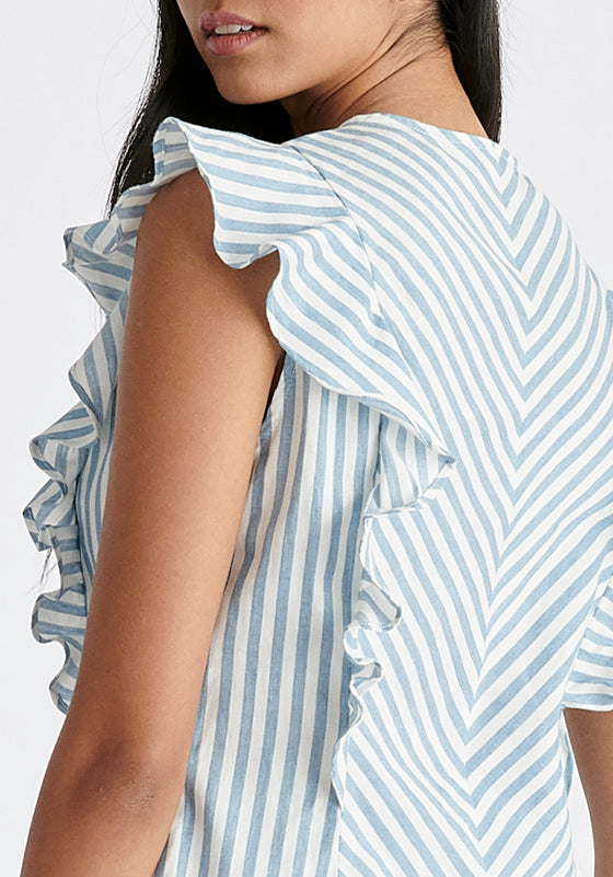 Striped Frilled Cotton Blouse