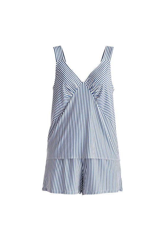 Dark Blue Stripe Pyjama Vest Top and Elasticated Shorts