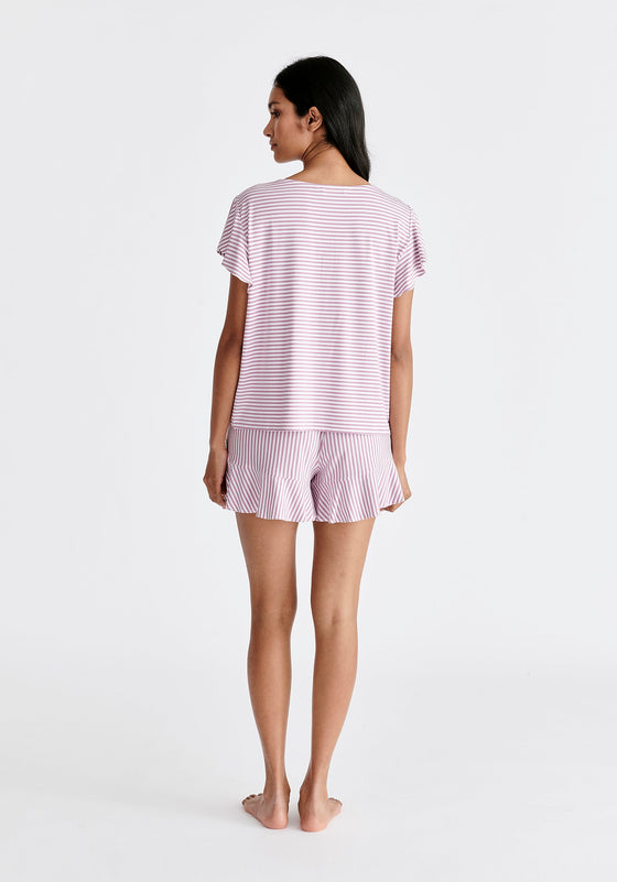 Pink Stripe Frill Pyjama T-Shirt and Shorts