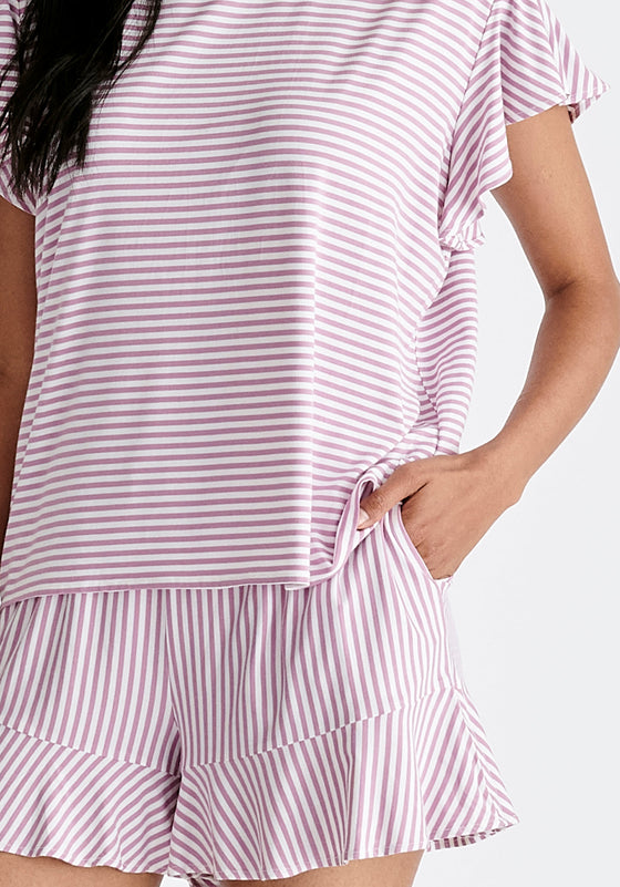 Pink Stripe Frill Pyjama T-Shirt and Shorts