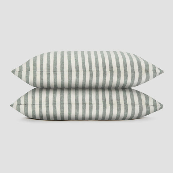 Fern Green Pembroke Stripe Linen Blend Pillowcase