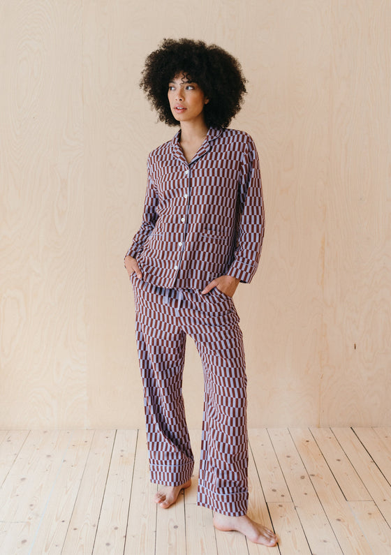 Lilac Checkerboard Cotton Pyjamas TartanBlanketCo