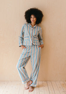  Blue Stripe Cotton Pyjamas TartanBlanketCo