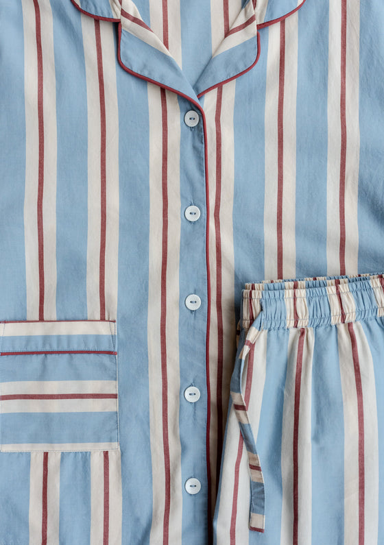 Blue Stripe Cotton Pyjamas TartanBlanketCo