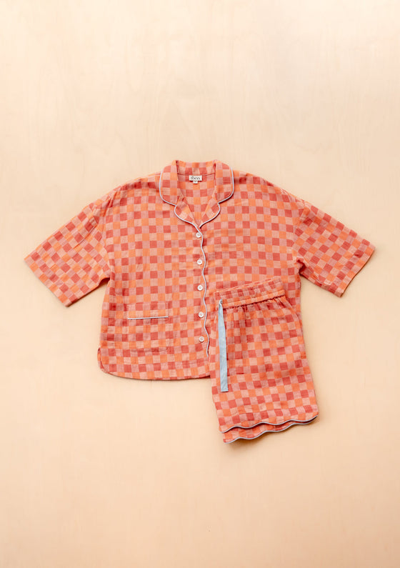 Apricot Checkerboard Cotton Pyjamas TartanBlanketCo