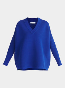  Royal Blue V-Neck Ribbed Jumper