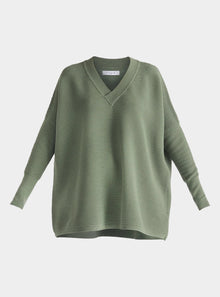  Sage Green V-Neck Ribbed Jumper