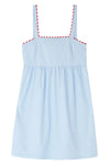 Pale Blue Mini Nightdress With Red Ric Rac - 100% Cotton Poplin Sarah Brown London