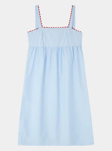  Pale Blue Mini Nightdress With Red Ric Rac - 100% Cotton Poplin Sarah Brown London