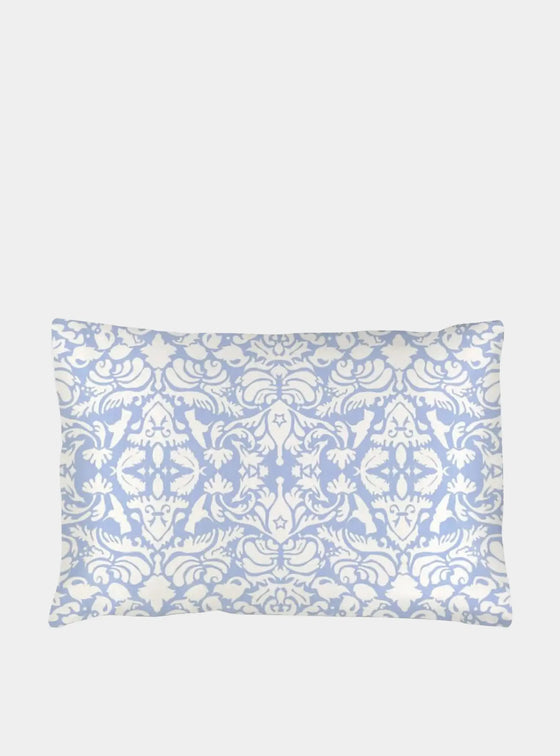 Pale Blue With White Hummingbird Damask Pattern Silk Pillowcase Long Studio Design