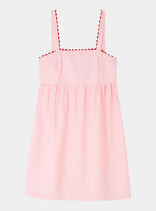  Pale Pink Mini Nightdress With Red Ric Rac - 100% Cotton Poplin Sarah Brown London