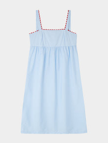  Pale Blue Midi Nightdress With Red Ric Rac - 100% Cotton Poplin Sarah Brown London