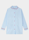 Pale Blue Nightshirt With Red Ric Rac Trim - 100% Cotton Poplin