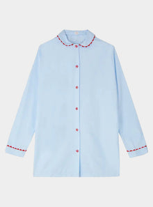  Pale Blue Nightshirt With Red Ric Rac Trim - 100% Cotton Poplin