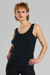 Pandorea Embroidered Ethical-Cotton Twist-Back Vest - Volcanic Black Peachaus