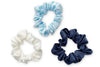 Mayfairsilk Midnight Blue / Ivory / Pastel Blue Silk Scrunchies Set MayfairSilk