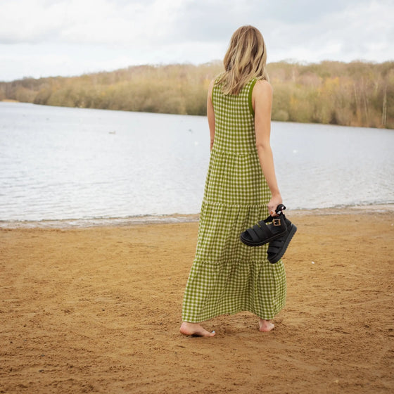 Paula Gingham Cotton Knitted Maxi Dress - Green Cara & The Sky