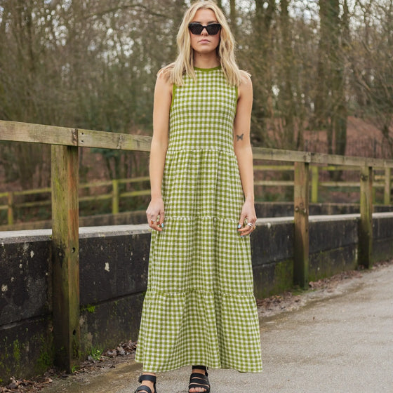 Paula Gingham Cotton Knitted Maxi Dress - Green Cara & The Sky