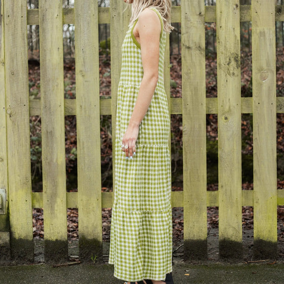 Paula Gingham Cotton Knitted Maxi Dress - Green Cara & The Sky