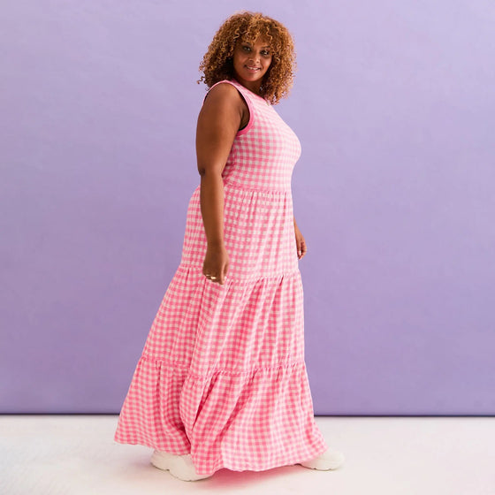 Paula Gingham Cotton Knitted Maxi Dress - Hot Pink Cara & The Sky