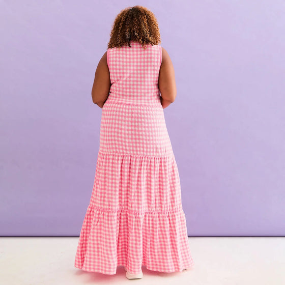 Paula Gingham Cotton Knitted Maxi Dress - Hot Pink Cara & The Sky