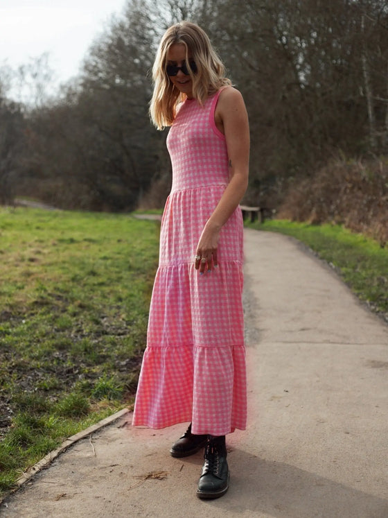 Paula Gingham Cotton Knitted Maxi Dress - Hot Pink Cara & The Sky