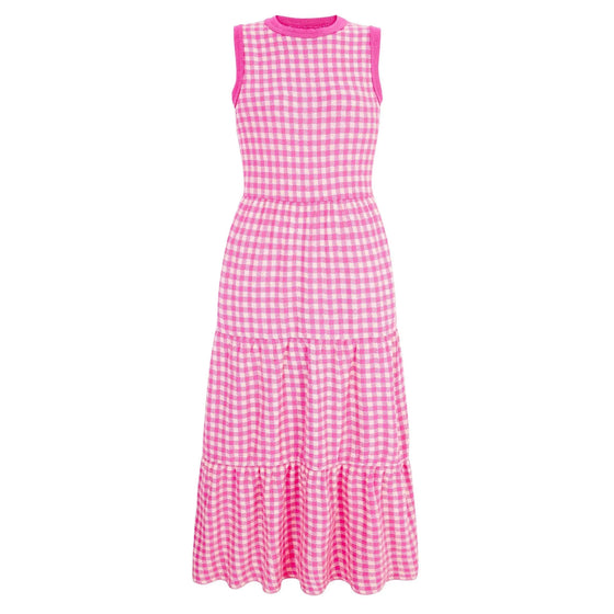 Paula Gingham Cotton Knitted Maxi Dress - Hot Pink Cara & The Sky