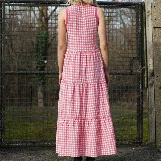 Paula Gingham Cotton Knitted Maxi Dress - Hot Pink Cara & The Sky