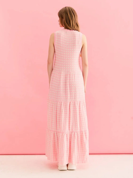 Paula Gingham Cotton Knitted Maxi Dress - Light Pink Cara & The Sky