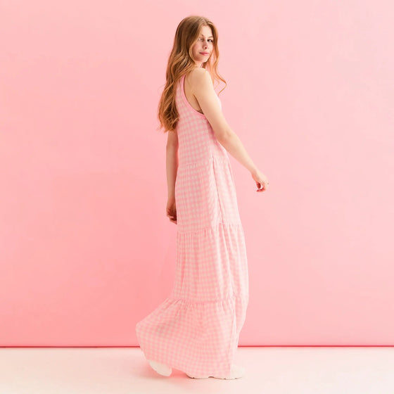 Paula Gingham Cotton Knitted Maxi Dress - Light Pink Cara & The Sky