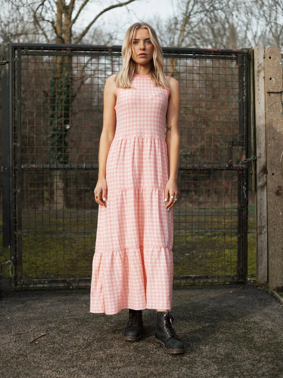 Paula Gingham Cotton Knitted Maxi Dress - Light Pink Cara & The Sky