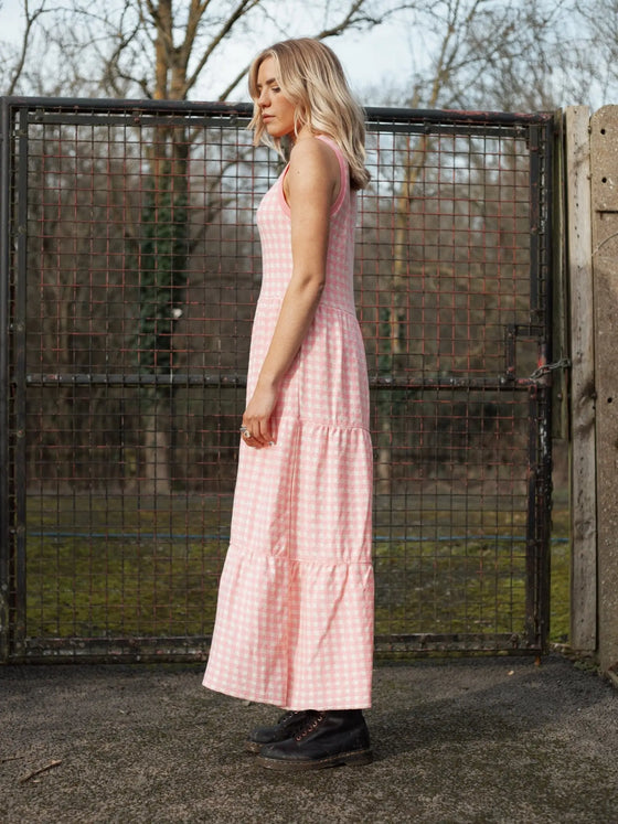 Paula Gingham Cotton Knitted Maxi Dress - Light Pink Cara & The Sky