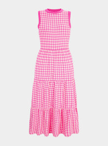  Paula Gingham Cotton Knitted Maxi Dress - Hot Pink