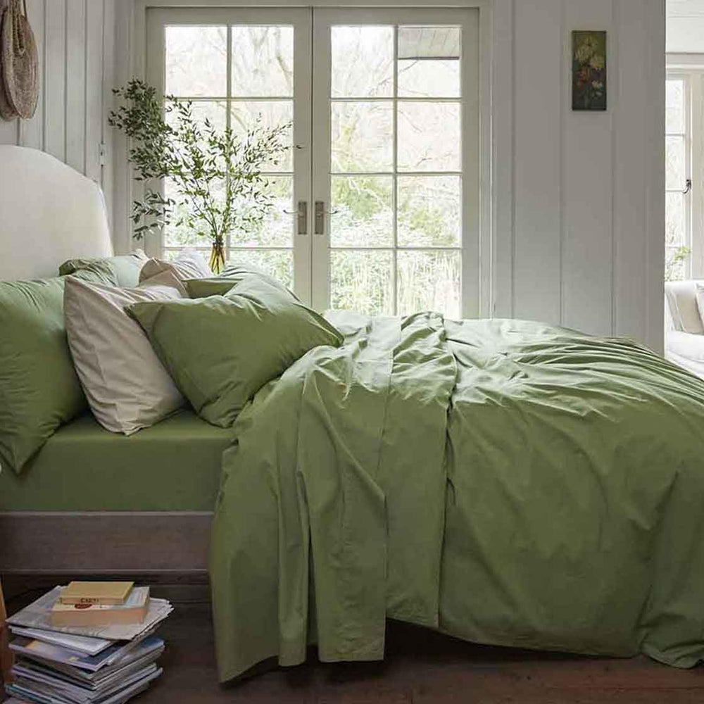 Pear Washed Cotton Percale Flat Sheet Piglet