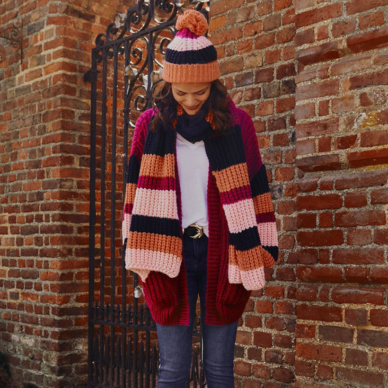 Phoebe Stripe Beanie Bobble Hat - Berry Cara & The Sky