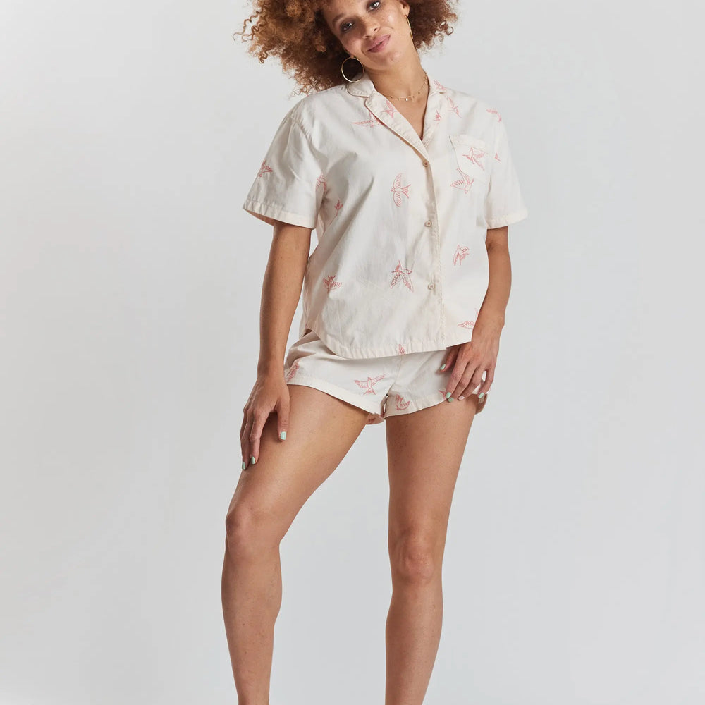 Picea Embroidered Ethical-Cotton Pyjama Shirt - Shoreline Peach Peachaus