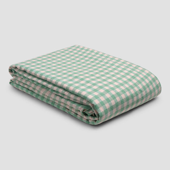 Pistachio Gingham Linen Duvet Cover