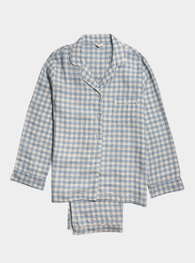  Warm Blue Gingham Linen Pyjama Trouser Set