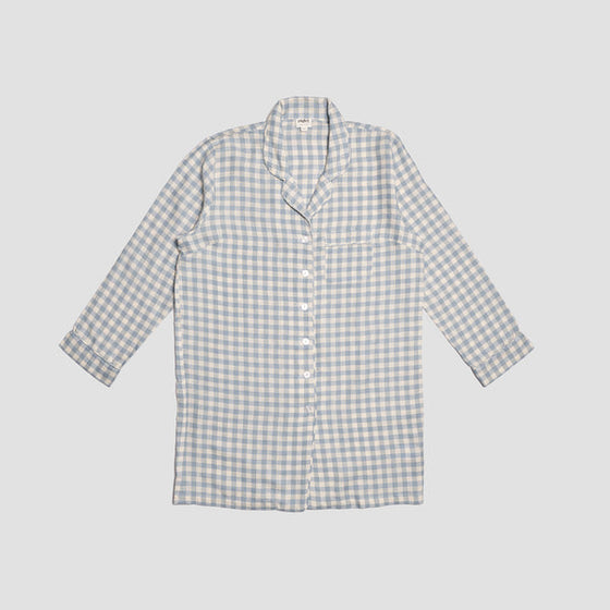 Warm Blue Gingham Linen Nightshirt Piglet