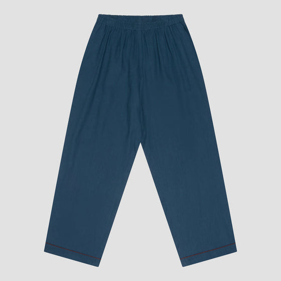 Marine Blue Tencel Linen Blend Men's Pyjama Trouser Piglet