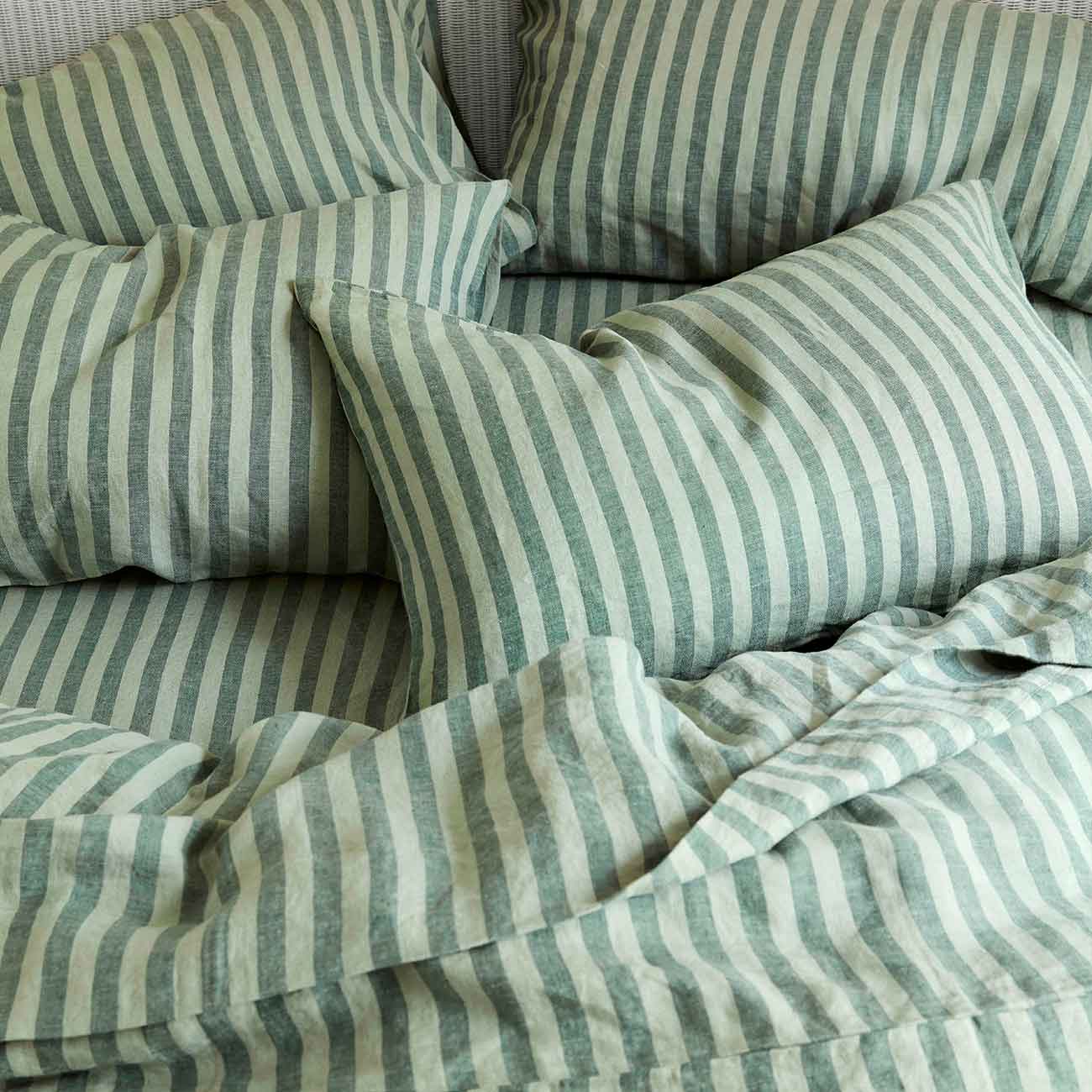 Pine Green Pembroke Stripe Linen Blend Fitted Sheet Piglet