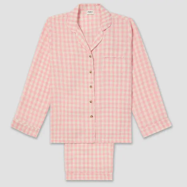 Pink Bloom Gingham Linen Pyjama Trouser Set Piglet