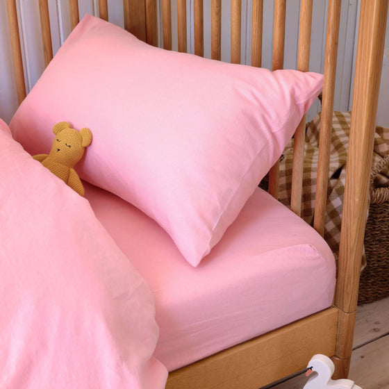 Pink Bloom Kids Linen Blend Fitted Sheet Piglet