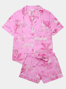  Pink Botanical Jungle Women's Short Sleeve Organic Cotton Pyjama Short Set Myza