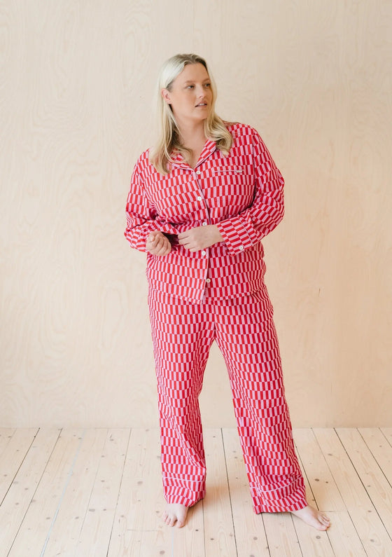 Pink Checkerboard Cotton Pyjama Trouser Set TartanBlanketCo