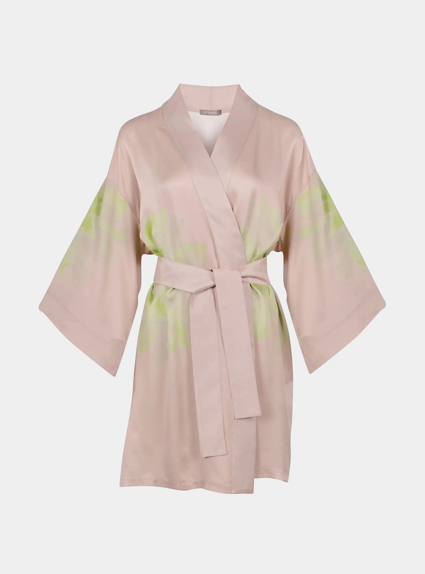 Pink Flower Silk Dreamscape Short Kimono Robe NOKAYA