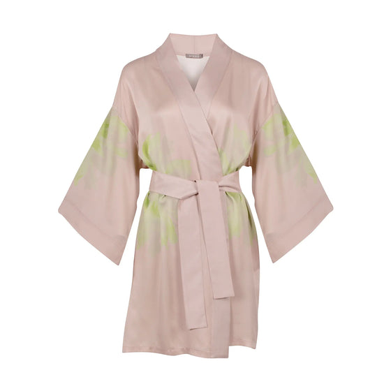 Pink Flower Silk Dreamscape Short Kimono Robe NOKAYA