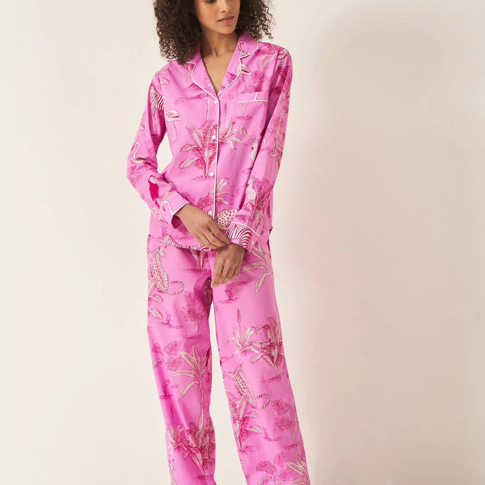 Pink Jungle Women's Long Sleeve Organic Cotton Pyjama Trouser Set Myza