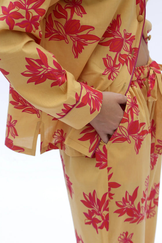 Yellow/ Pink Matching Set in  Cartagena Print Long Sleeve Pyjamas AMOKA DALO